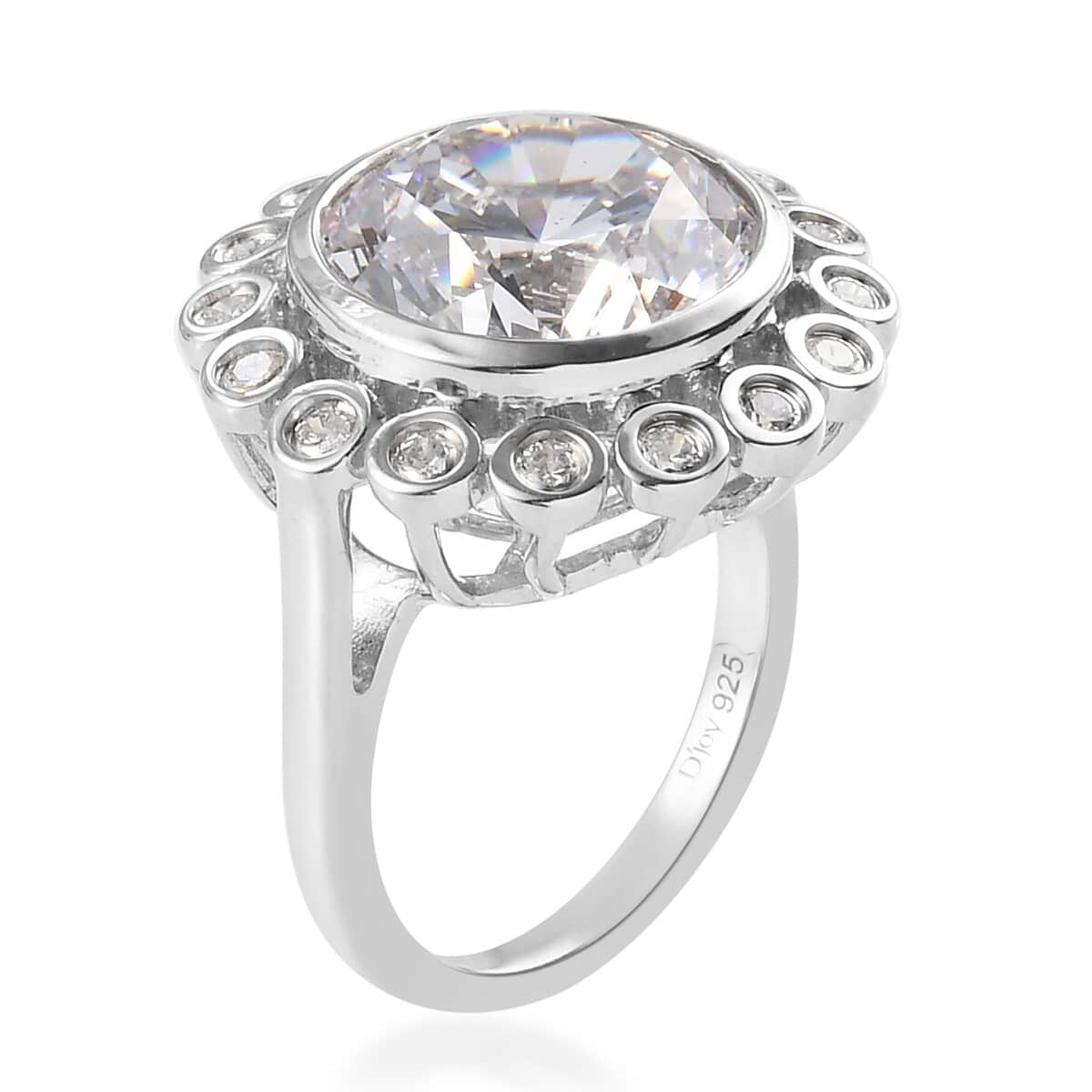 LUSTRO STELLA Made with Finest CZ Flower Ring in Platinum Over Sterling Silver 12.90 ctw image number 3