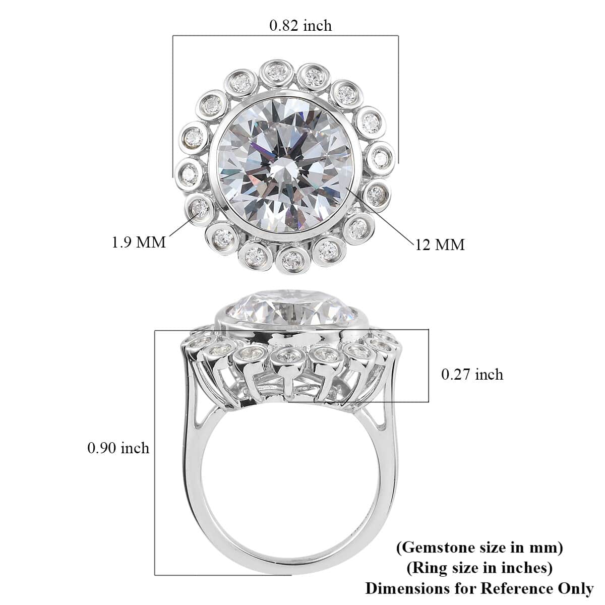 LUSTRO STELLA Made with Finest CZ Flower Ring in Platinum Over Sterling Silver 12.90 ctw image number 5