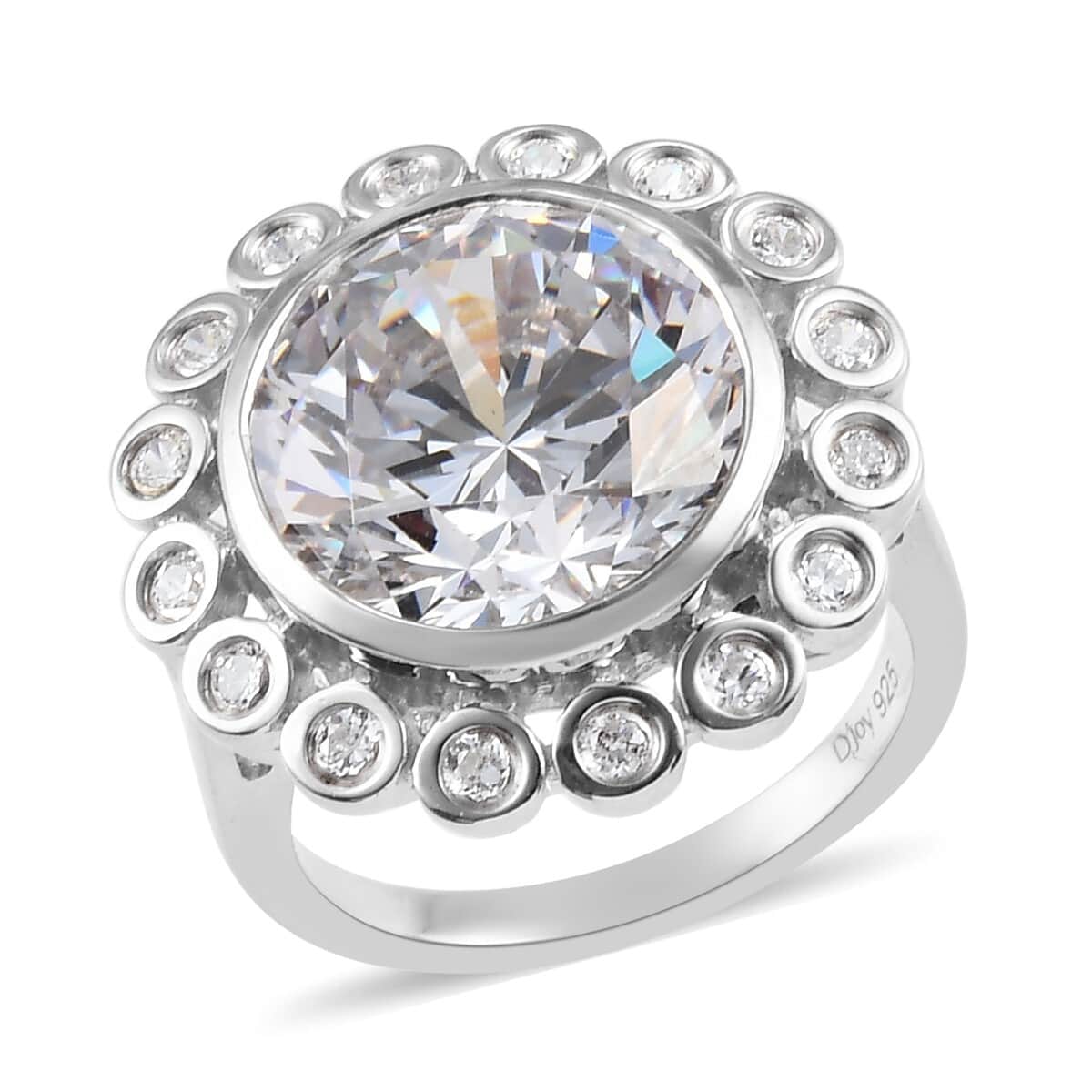 LUSTRO STELLA Made with Finest CZ Flower Ring in Platinum Over Sterling Silver (Size 7.0) 12.90 ctw image number 0