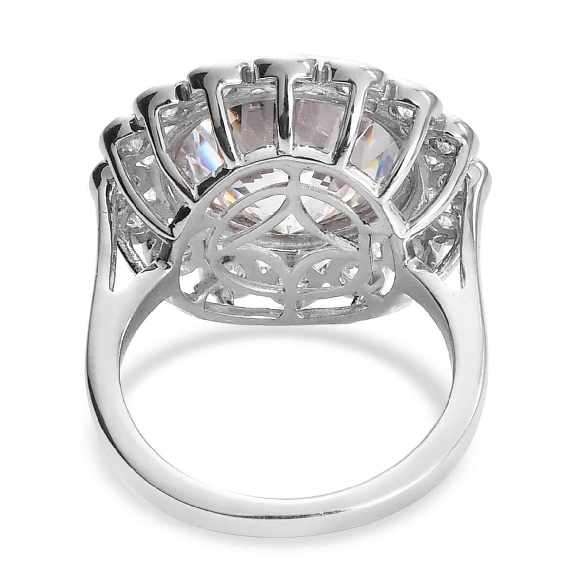LUSTRO STELLA Made with Finest CZ Flower Ring in Platinum Over Sterling Silver (Size 7.0) 12.90 ctw image number 4