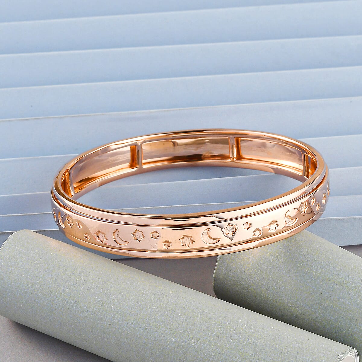 Moon Star Spinner Bangle Bracelet in 14K Rose Gold Over Copper (7.25 in) image number 1