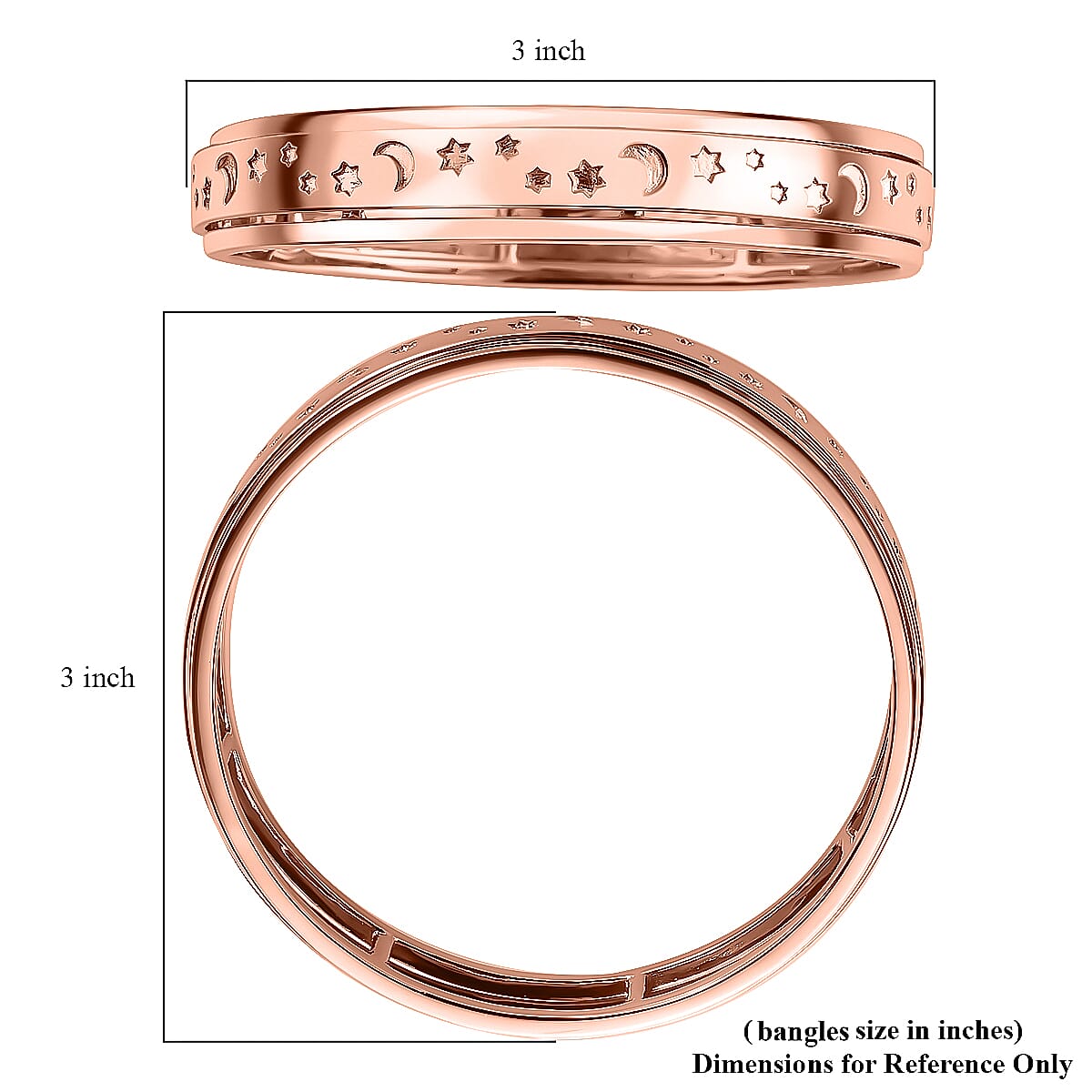 Moon Star Spinner Bangle Bracelet in 14K Rose Gold Over Copper (7.25 in) image number 4
