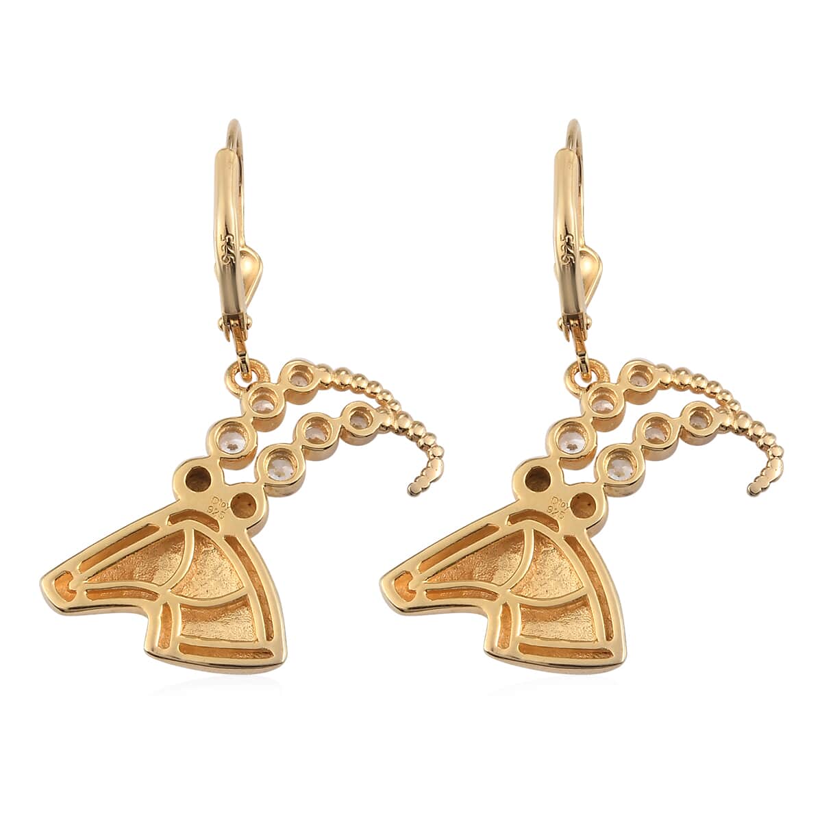 Capricorn Zodiac, Freshwater Pearl and Natural White Zircon Earrings in Vermeil Yellow Gold Over Sterling Silver image number 3