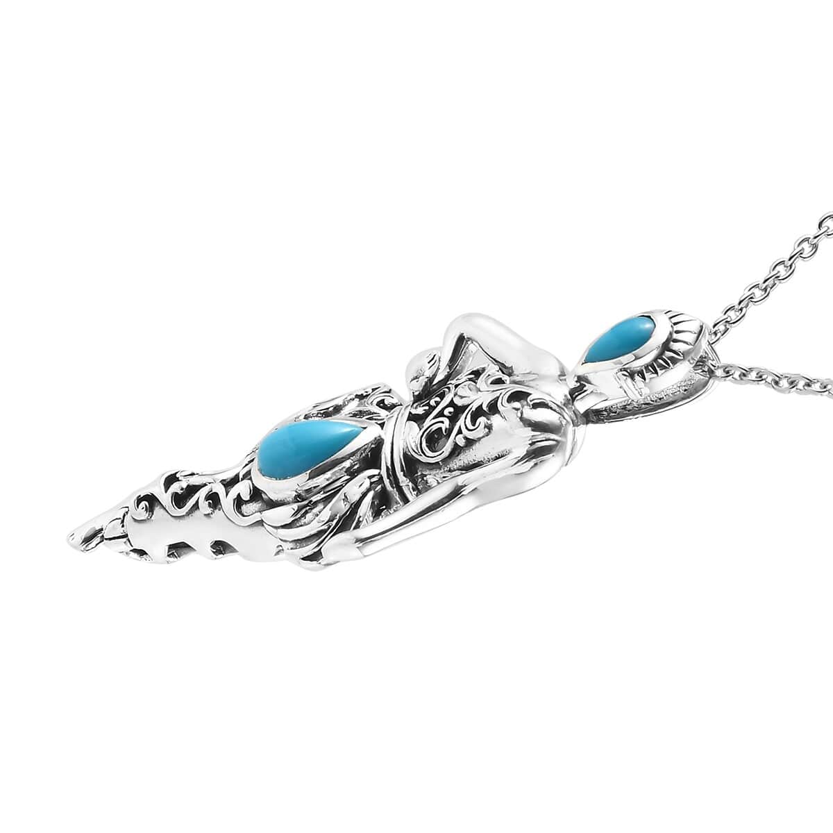 ARTISTRY Dancing Doll Collection Natural Sleeping Beauty Turquoise Pendant Necklace 20 In in Platinum Over Sterling Silver 9.65 Grams 0.90 ctw image number 3