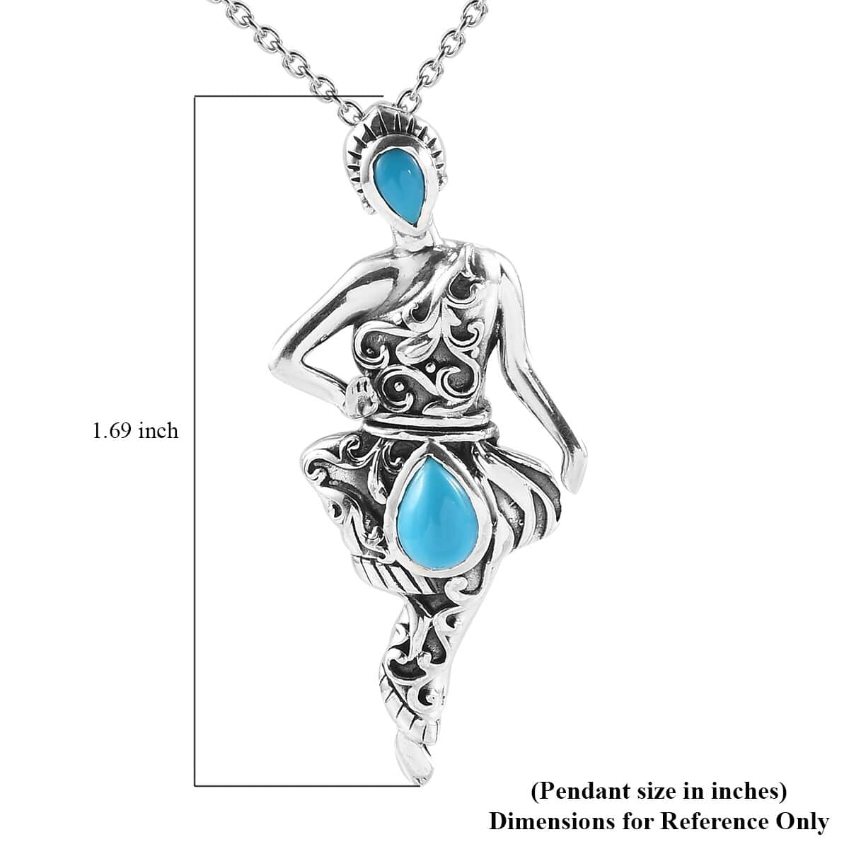 ARTISTRY Dancing Doll Collection Natural Sleeping Beauty Turquoise Pendant Necklace 20 In in Platinum Over Sterling Silver 9.65 Grams 0.90 ctw image number 5