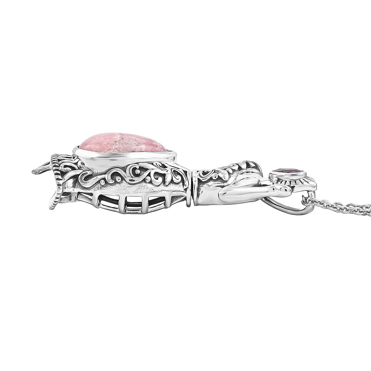 INDIA ARTISTRY Dancing Doll Collection Rhodochrosite and Niassa Ruby Pendant Necklace 20 Inches in Platinum Over Sterling Silver 10.50 Grams 7.00 ctw