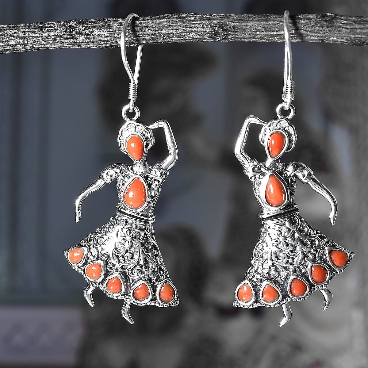 Artistry Dancing Doll Collection Mediterranean Coral Earrings in Sterling Silver image number 1