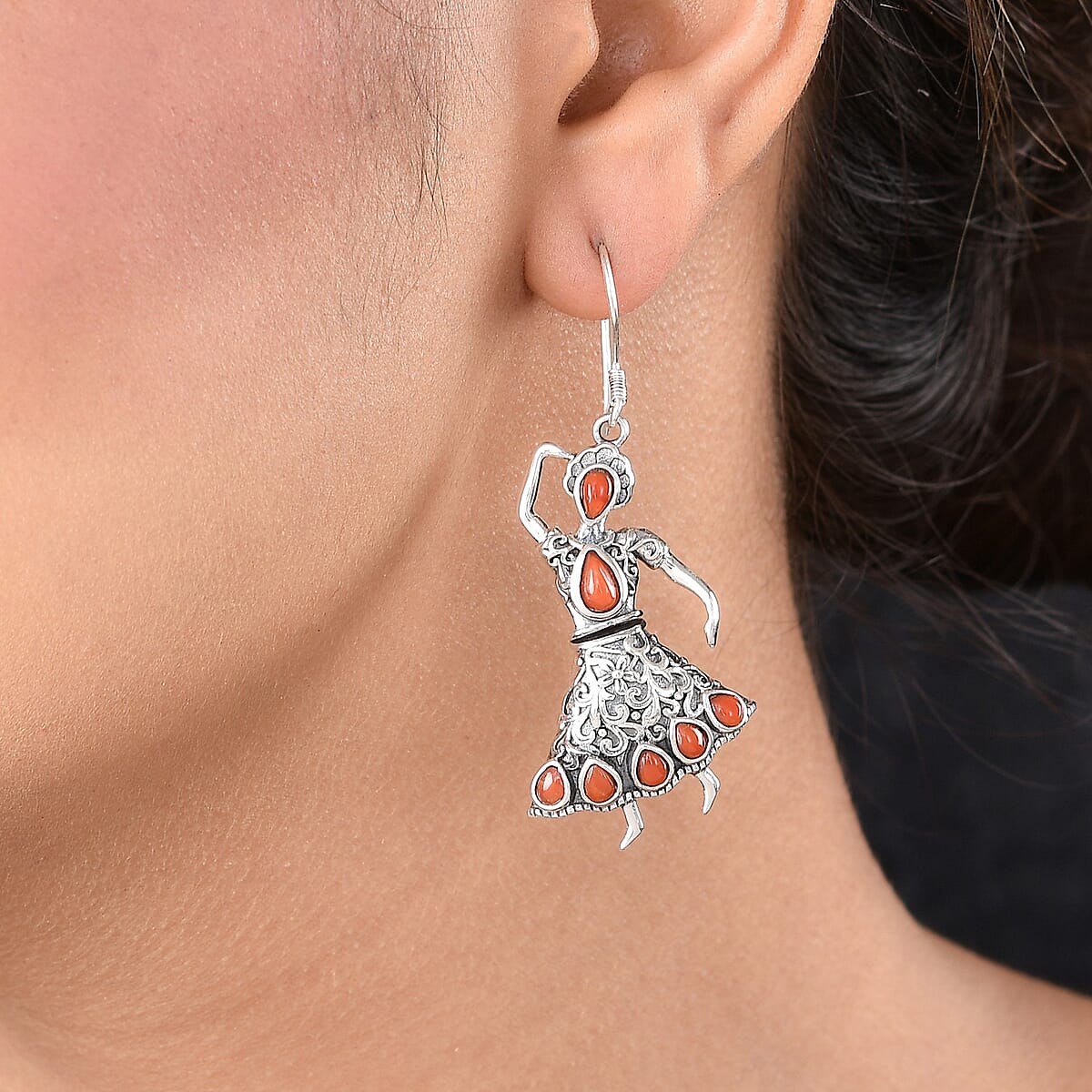 Artistry Dancing Doll Collection Mediterranean Coral Earrings in Sterling Silver image number 3