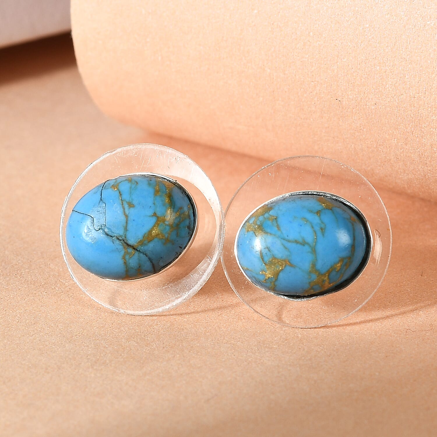 Mojave Blue Turquoise Solitaire Stud Earrings in Sterling Silver 3.65 ctw