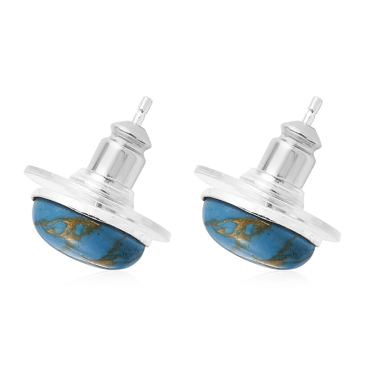 Mojave Blue Turquoise Solitaire Stud Earrings in Sterling Silver 3.65 ctw
