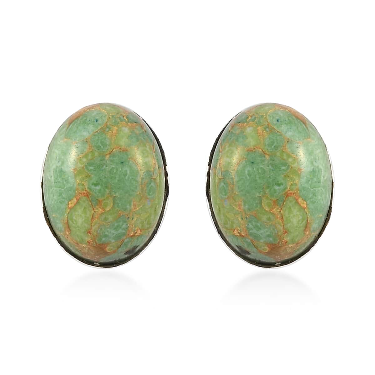 Mojave Green Turquoise Solitaire Stud Earrings in Sterling Silver 3.20 ctw image number 0