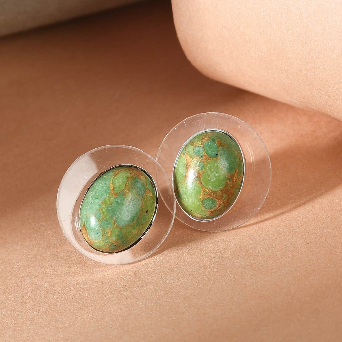 Mojave Green Turquoise Solitaire Stud Earrings in Sterling Silver 3.20 ctw image number 1
