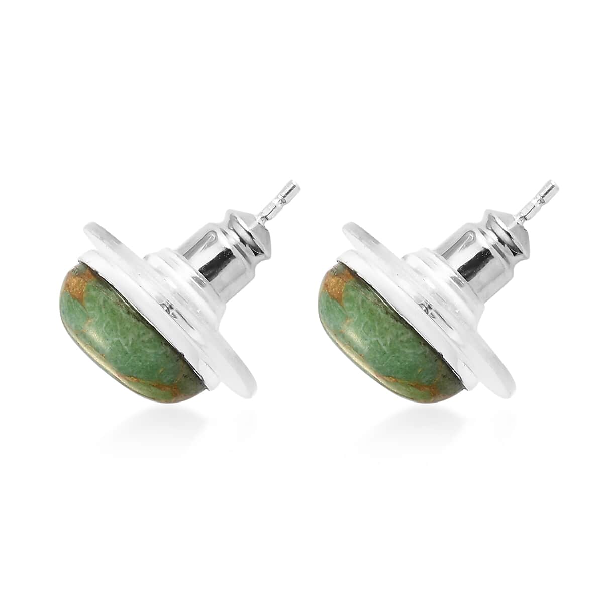 Mojave Green Turquoise Solitaire Stud Earrings in Sterling Silver 3.20 ctw image number 3