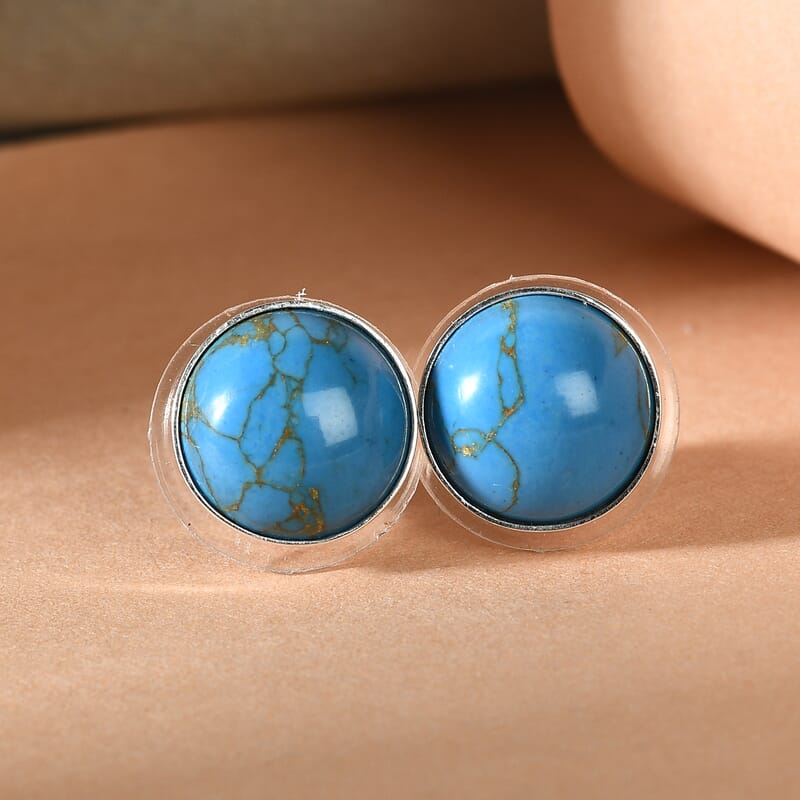 Mojave Blue Turquoise Solitaire Stud Earrings in Sterling Silver 5.50 ctw
