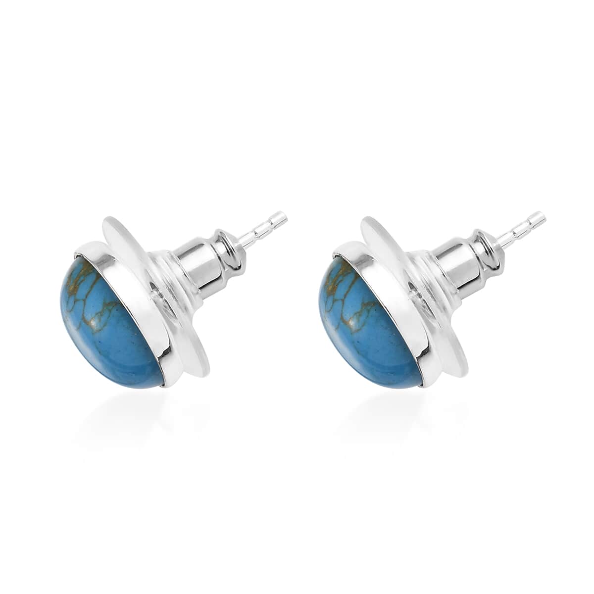 Blue Turquoise Solitaire Stud Earrings in Sterling Silver 6.15 ctw image number 3