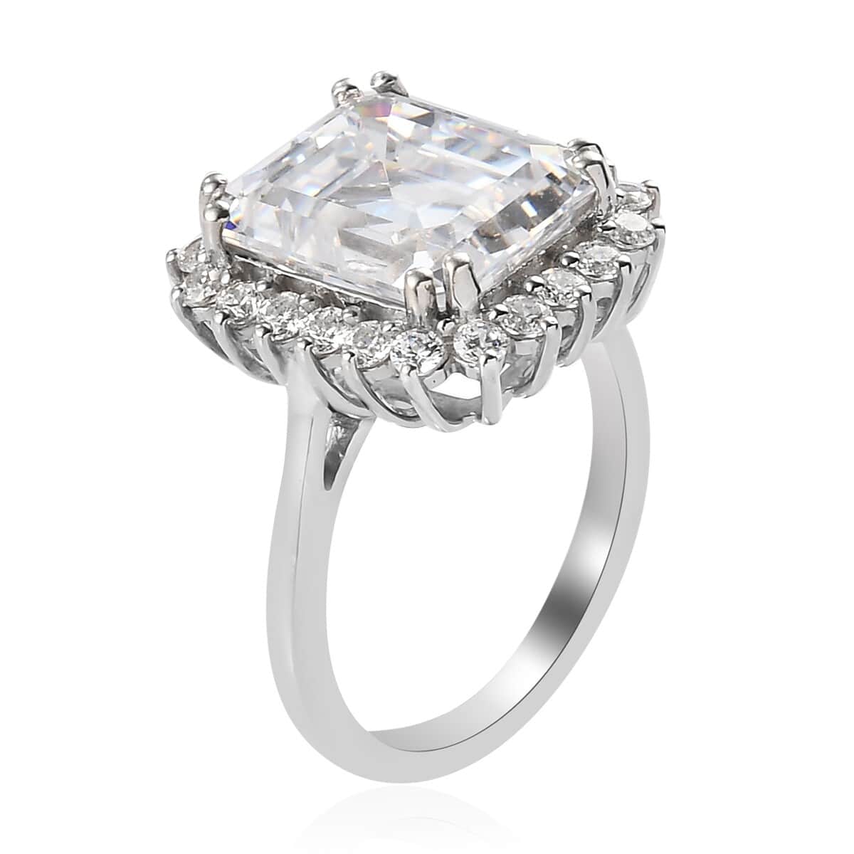 LUSTRO STELLA Made with Finest CZ Halo Ring in Platinum Over Sterling Silver (Size 7.0) 12.10 ctw image number 3