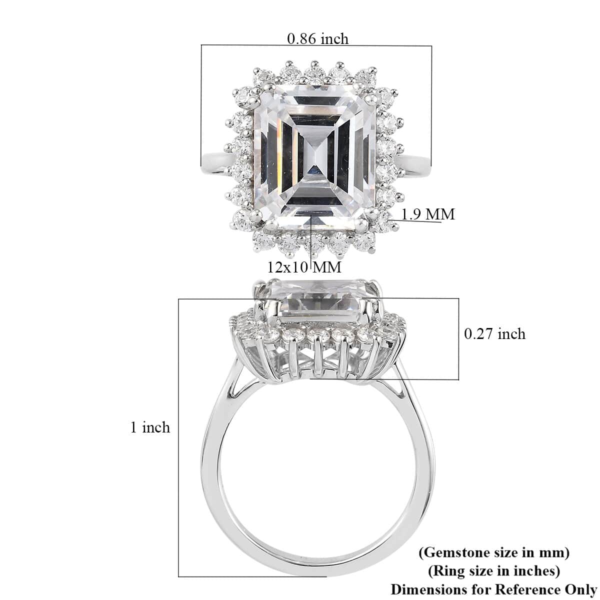 LUSTRO STELLA Made with Finest CZ Halo Ring in Platinum Over Sterling Silver (Size 7.0) 12.10 ctw image number 5