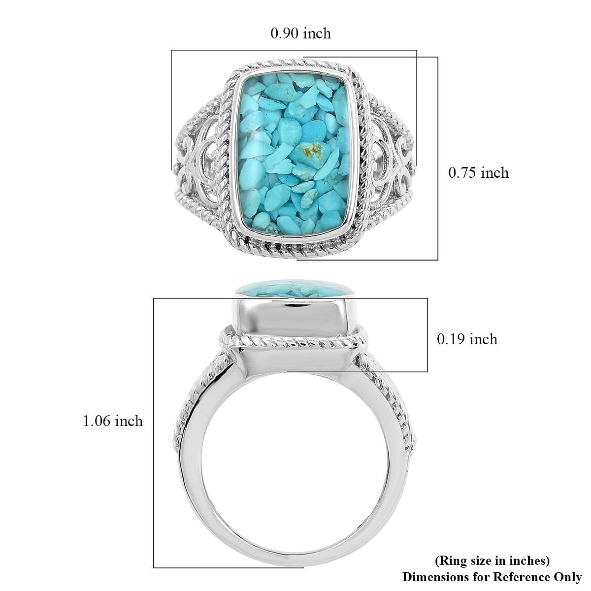 Sleeping Beauty Turquoise Chips Solitaire Ring in Platinum Over Copper with Magnet (Size 10.0) 8.00 ctw
