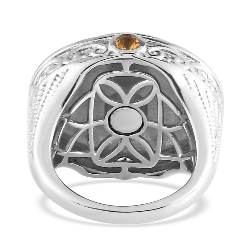 Jalisco Fire Opal Chips and Brazilian Citrine Solitaire Ring in Platinum Over Copper With Magnet (Size 10.0) 7.50 ctw