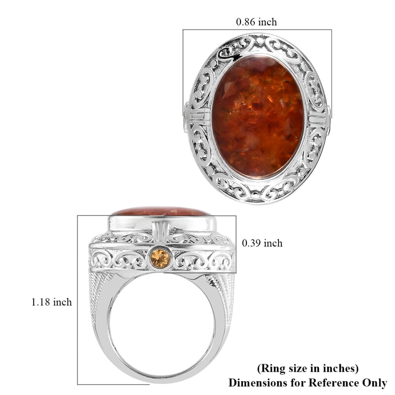 Jalisco Fire Opal Chips and Brazilian Citrine Solitaire Ring in Platinum Over Copper With Magnet (Size 10.0) 7.50 ctw