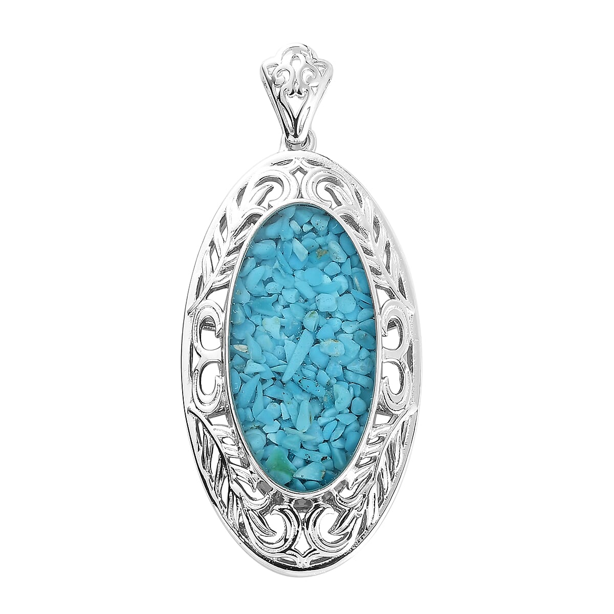 Matrix Sleeping Beauty Turquoise Rough Cut Pendant in Platinum Over Copper with Magnet 8.00 ctw