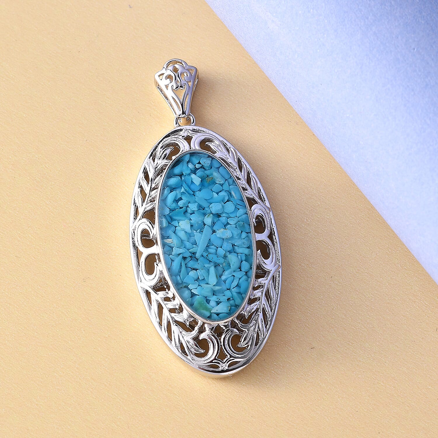 Matrix Sleeping Beauty Turquoise Rough Cut Pendant in Platinum Over Copper with Magnet 8.00 ctw