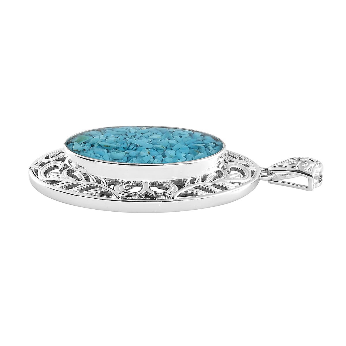 Matrix Sleeping Beauty Turquoise Rough Cut Pendant in Platinum Over Copper with Magnet 8.00 ctw