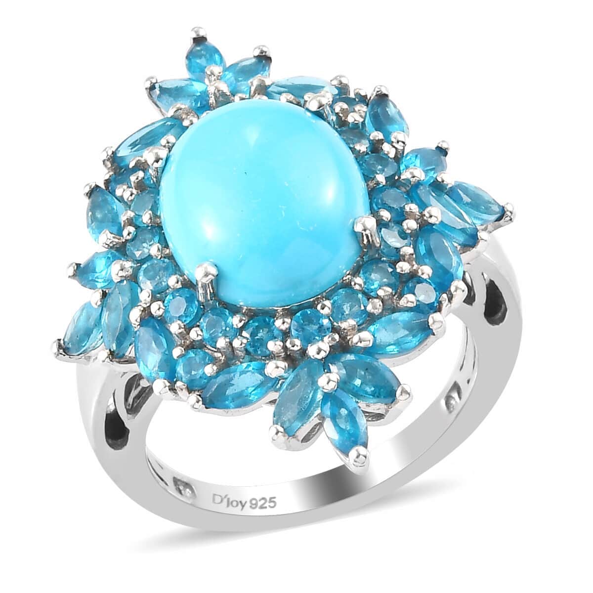 Natural Arizona Sleeping Beauty Turquoise and Malgache Neon Apatite Cocktail Ring in Platinum Over Sterling Silver image number 0