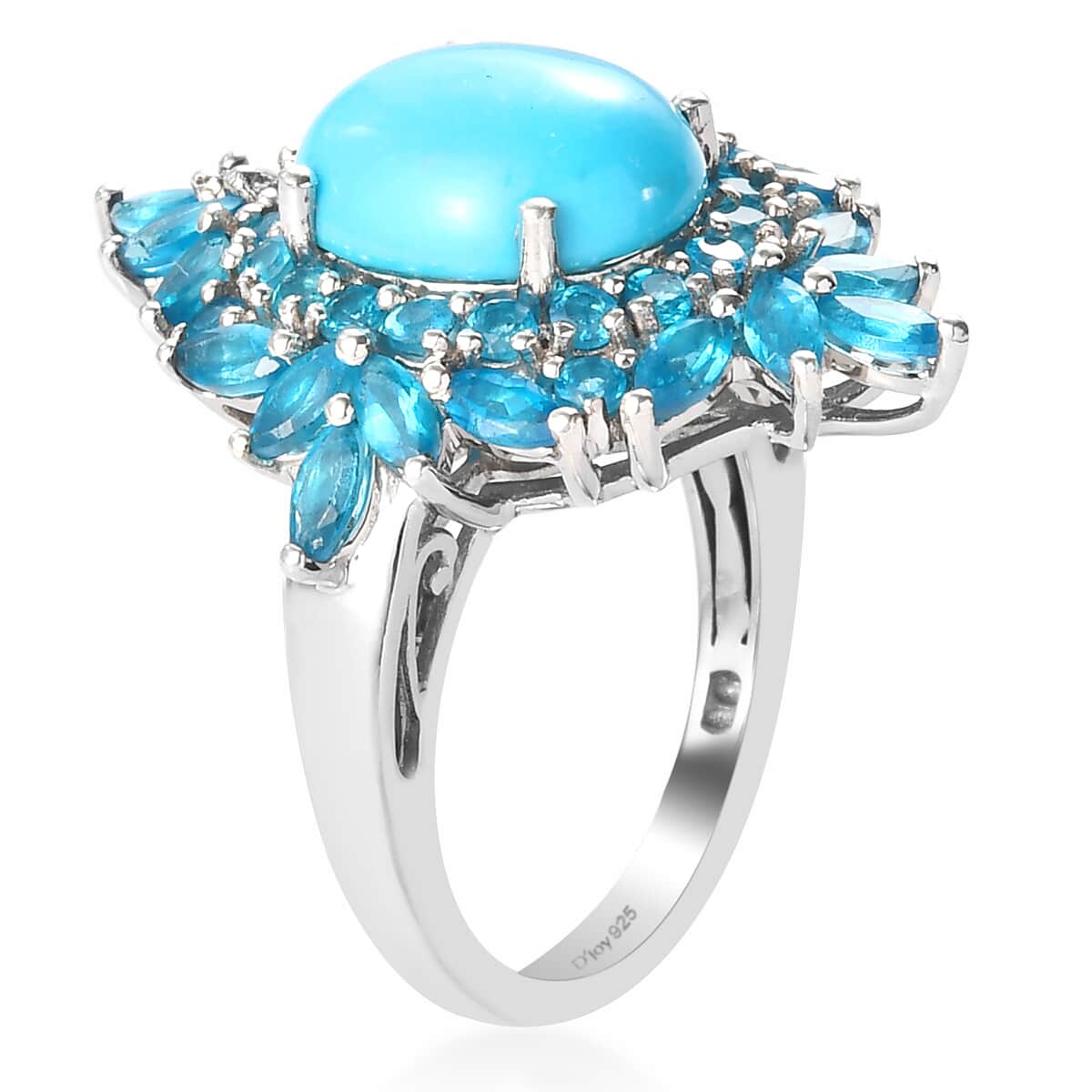 Natural Arizona Sleeping Beauty Turquoise and Malgache Neon Apatite Cocktail Ring in Platinum Over Sterling Silver image number 3