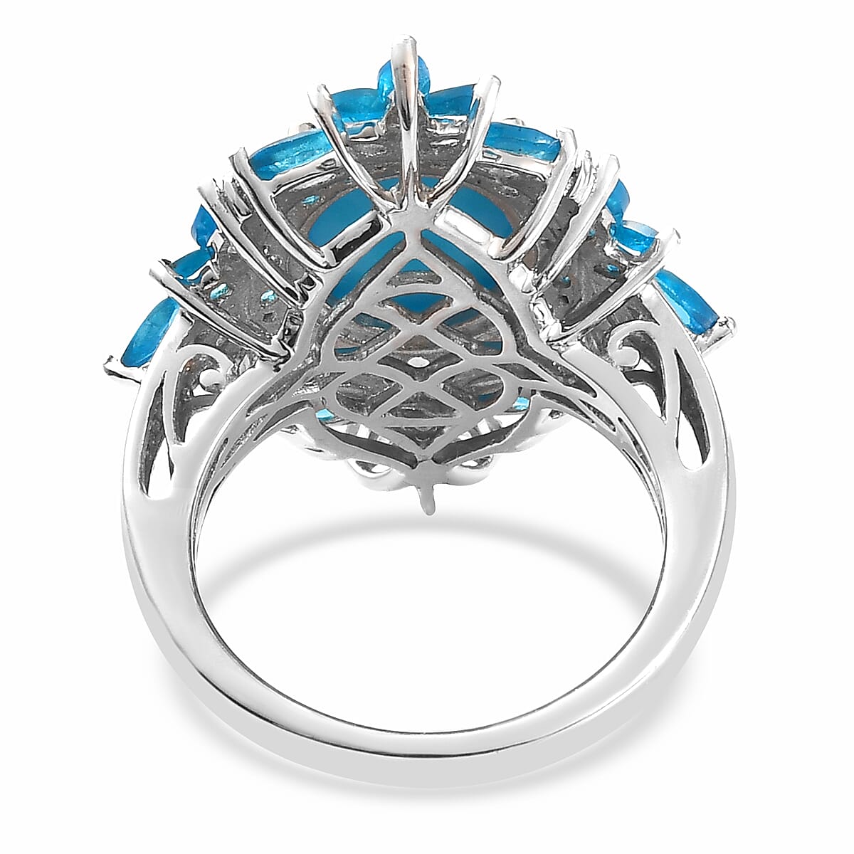 Sleeping Beauty Turquoise and Malgache Neon Apatite Cocktail Ring in Platinum Over Sterling Silver (Size 10.0) 6.60 ctw