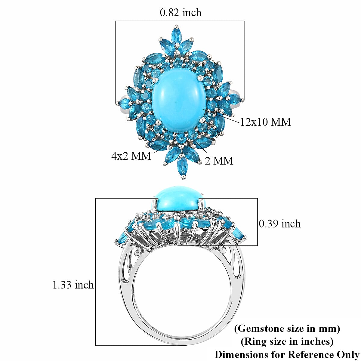 Sleeping Beauty Turquoise and Malgache Neon Apatite Cocktail Ring in Platinum Over Sterling Silver (Size 10.0) 6.60 ctw