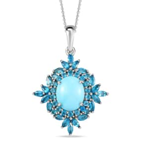 Sleeping Beauty Turquoise and Neon Apatite Cocktail Pendant Necklace 20 Inches in Platinum Over Sterling Silver 6.60 ctw