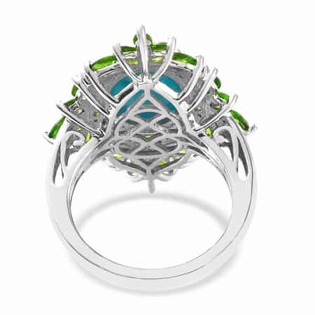 American Natural Sleeping Beauty Turquoise and Natural Chrome Diopside Cocktail Ring in Platinum Over Sterling Silver (Size 7.0) 6.10 ctw image number 4