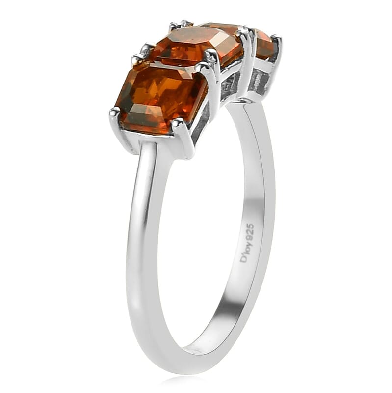 Brazilian Cherry Citrine 3 Stone Ring in Platinum Over Sterling Silver (Size 10.0) 1.75 ctw