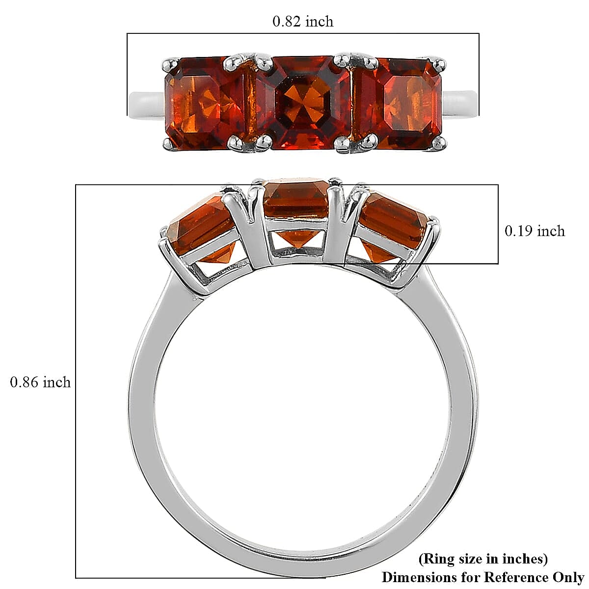 Brazilian Cherry Citrine 3 Stone Ring in Platinum Over Sterling Silver (Size 10.0) 1.75 ctw