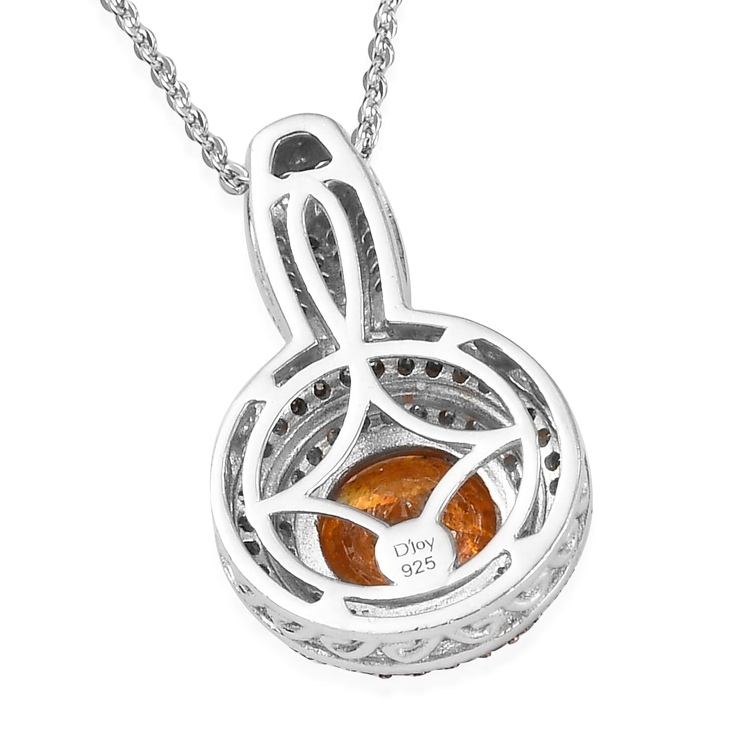 Picos Altos Orange Sphalerite and Natural Champagne and White Diamond Pendant Necklace 20 Inches in Rhodium & Platinum Over Sterling Silver 3.00 ctw