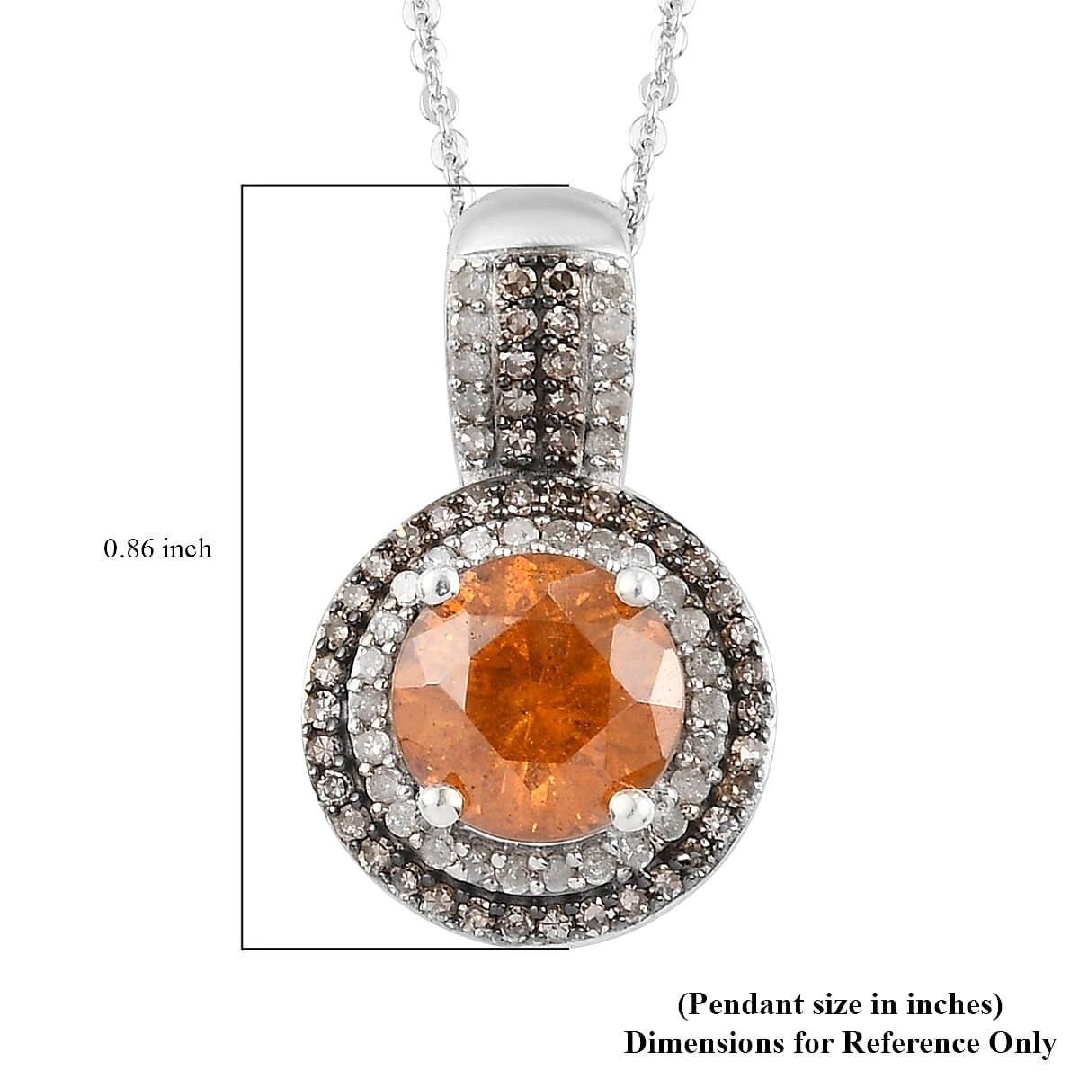 Picos Altos Orange Sphalerite and Natural Champagne and White Diamond Pendant Necklace 20 Inches in Rhodium & Platinum Over Sterling Silver 3.00 ctw