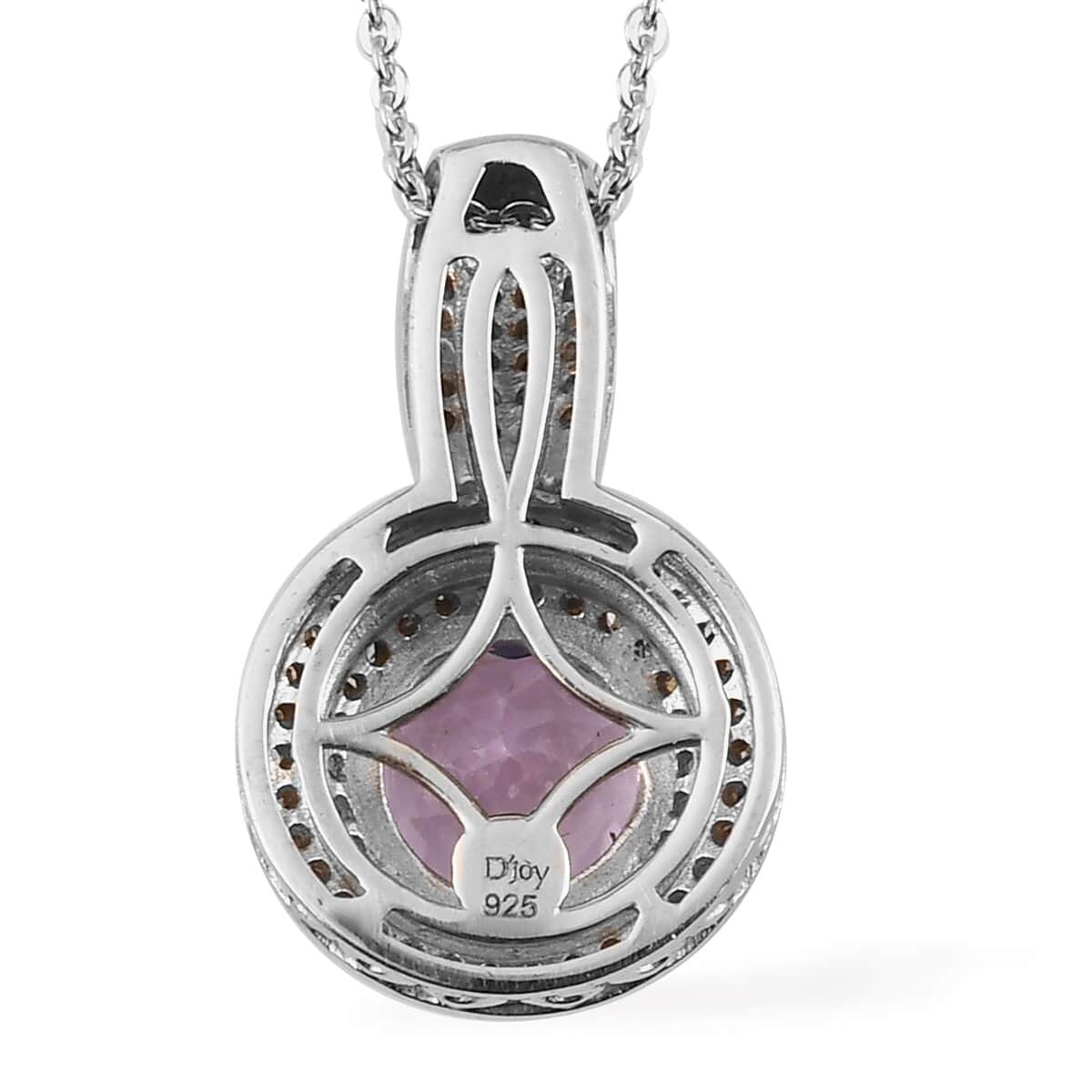 Premium Martha Rocha Kunzite and Natural Champagne and White Diamond Double Halo Pendant Necklace 20 Inches in Rhodium & Platinum Over Sterling Silver 3.00 ctw image number 4