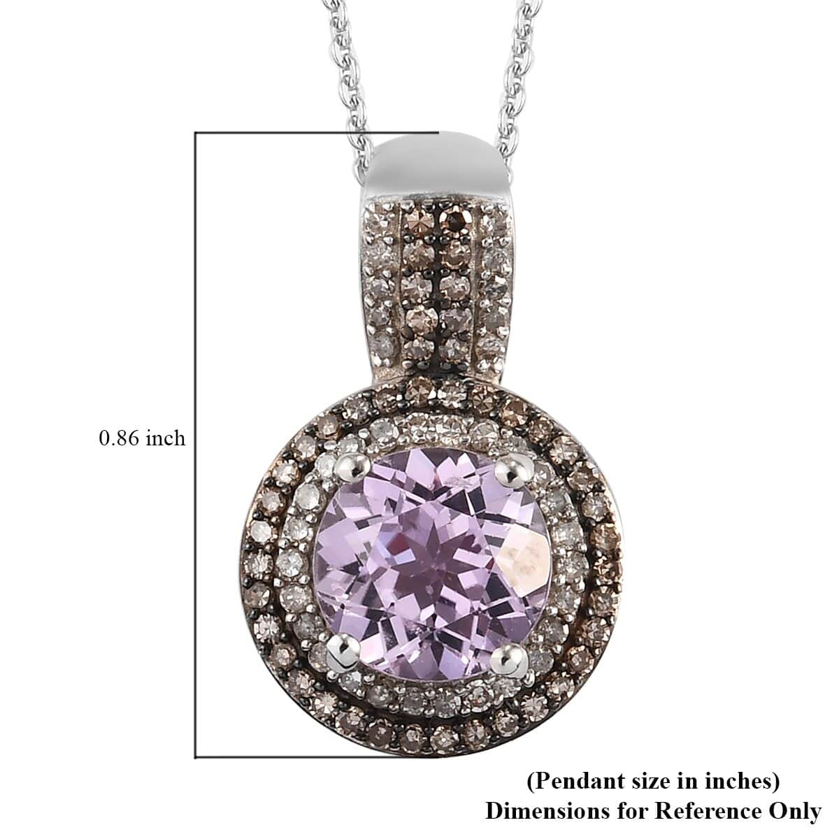 Premium Martha Rocha Kunzite and Natural Champagne and White Diamond Double Halo Pendant Necklace 20 Inches in Rhodium & Platinum Over Sterling Silver 3.00 ctw image number 5