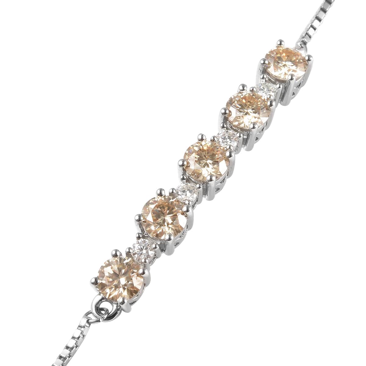 2.50 ctw Yellow Moissanite and White Moissanite Bolo Bracelet in Rhodium Over Sterling Silver image number 3
