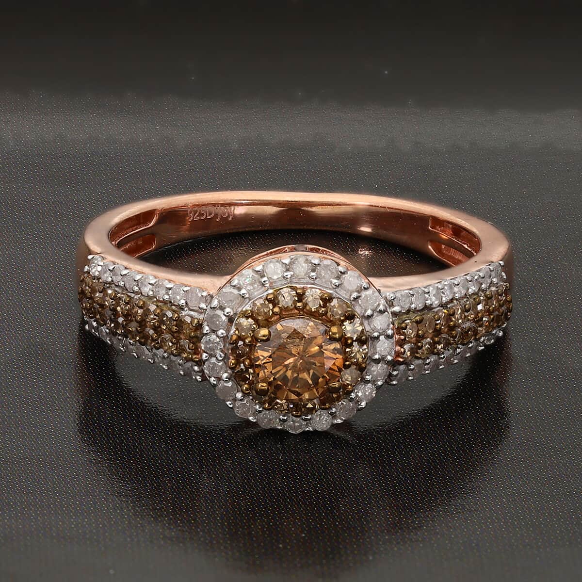 Natural Champagne and White Diamond Ring in Vermeil Rose Gold Over Sterling Silver 1.00 ctw image number 1