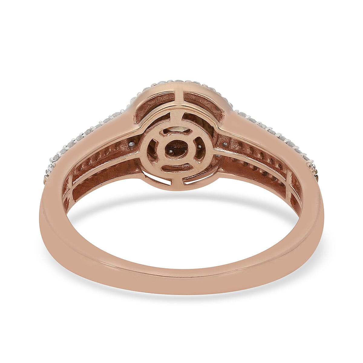 Natural Champagne and White Diamond Ring in Vermeil Rose Gold Over Sterling Silver (Size 6.0) 1.00 ctw