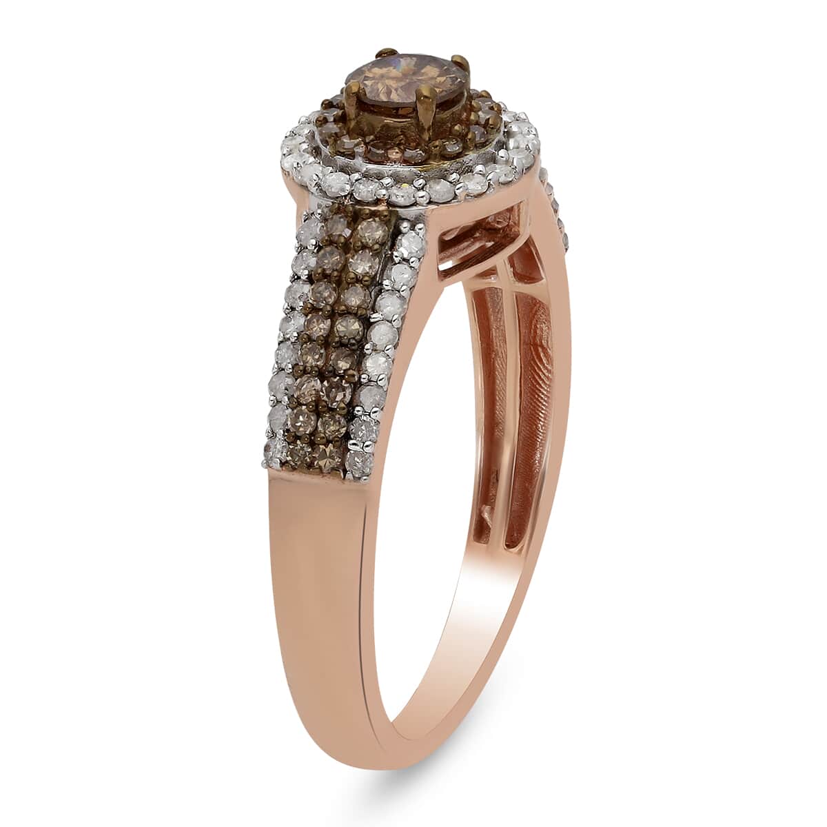 Natural Champagne and White Diamond Ring in Vermeil Rose Gold Over Sterling Silver (Size 9.0) 1.00 ctw image number 3