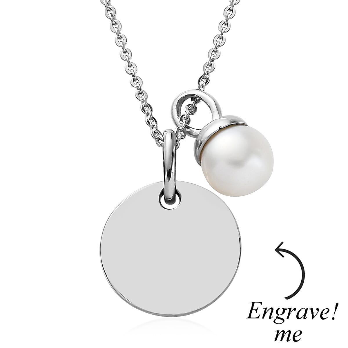 Initial Pendant Necklace with Freshwater Pearl Charm (20 Inches) in Platinum Over Sterling Silver image number 3