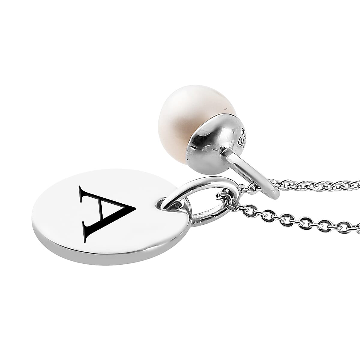 Initial Pendant Necklace with Freshwater Pearl Charm (20 Inches) in Platinum Over Sterling Silver image number 4