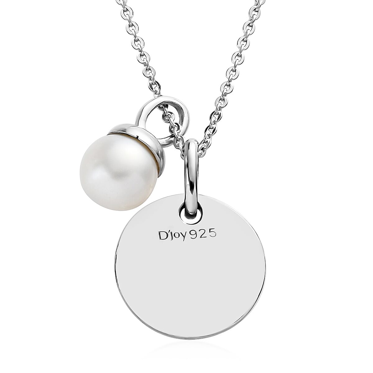 Initial Pendant Necklace with Freshwater Pearl Charm (20 Inches) in Platinum Over Sterling Silver image number 5