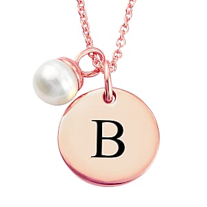 Initial Pendant Necklace with Freshwater Pearl Charm (20 Inches) in Vermeil RG Over Sterling Silver