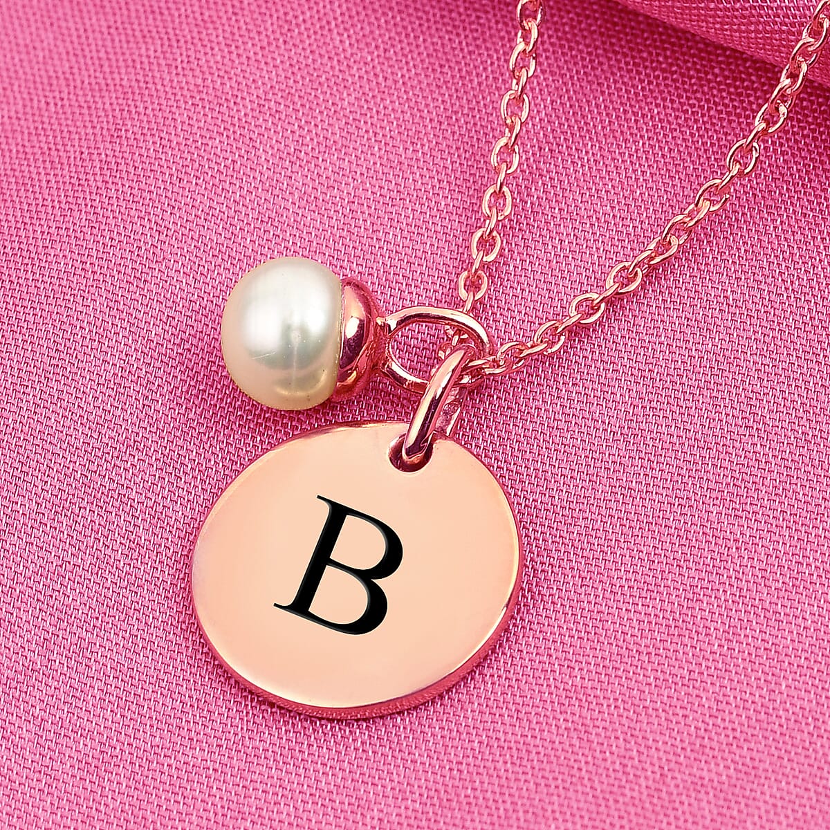 Initial Pendant Necklace with Freshwater Pearl Charm (20 Inches) in Vermeil RG Over Sterling Silver image number 1