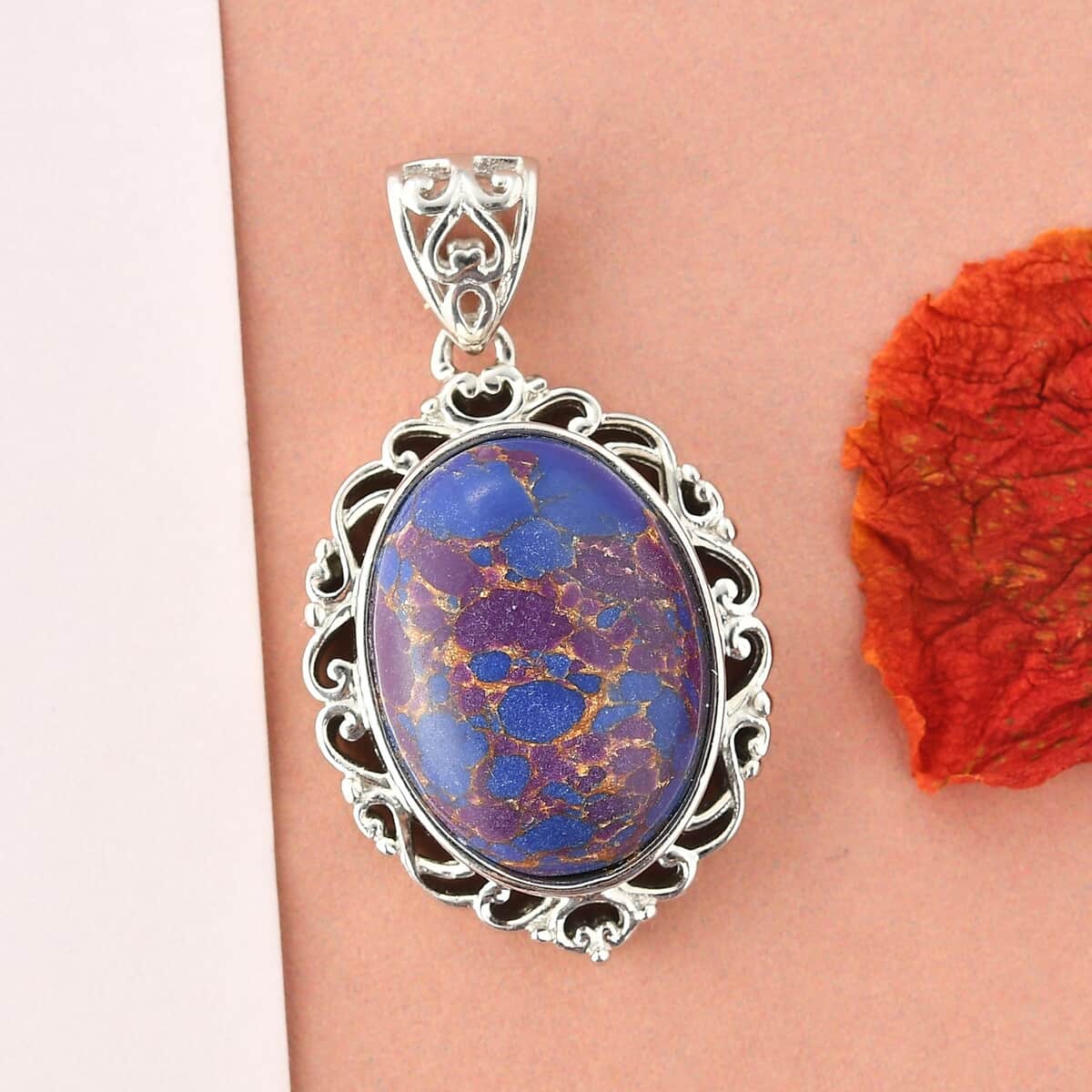 Mojave Purple Turquoise Magnetic Solitaire Pendant in Platinum Over Copper with Magnet 13.60 ctw image number 1