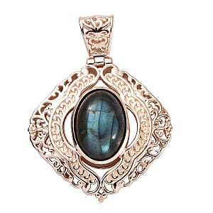 Malagasy Labradorite Pendant in 14K Rose Gold Over Copper with Magnet 6.40 ctw